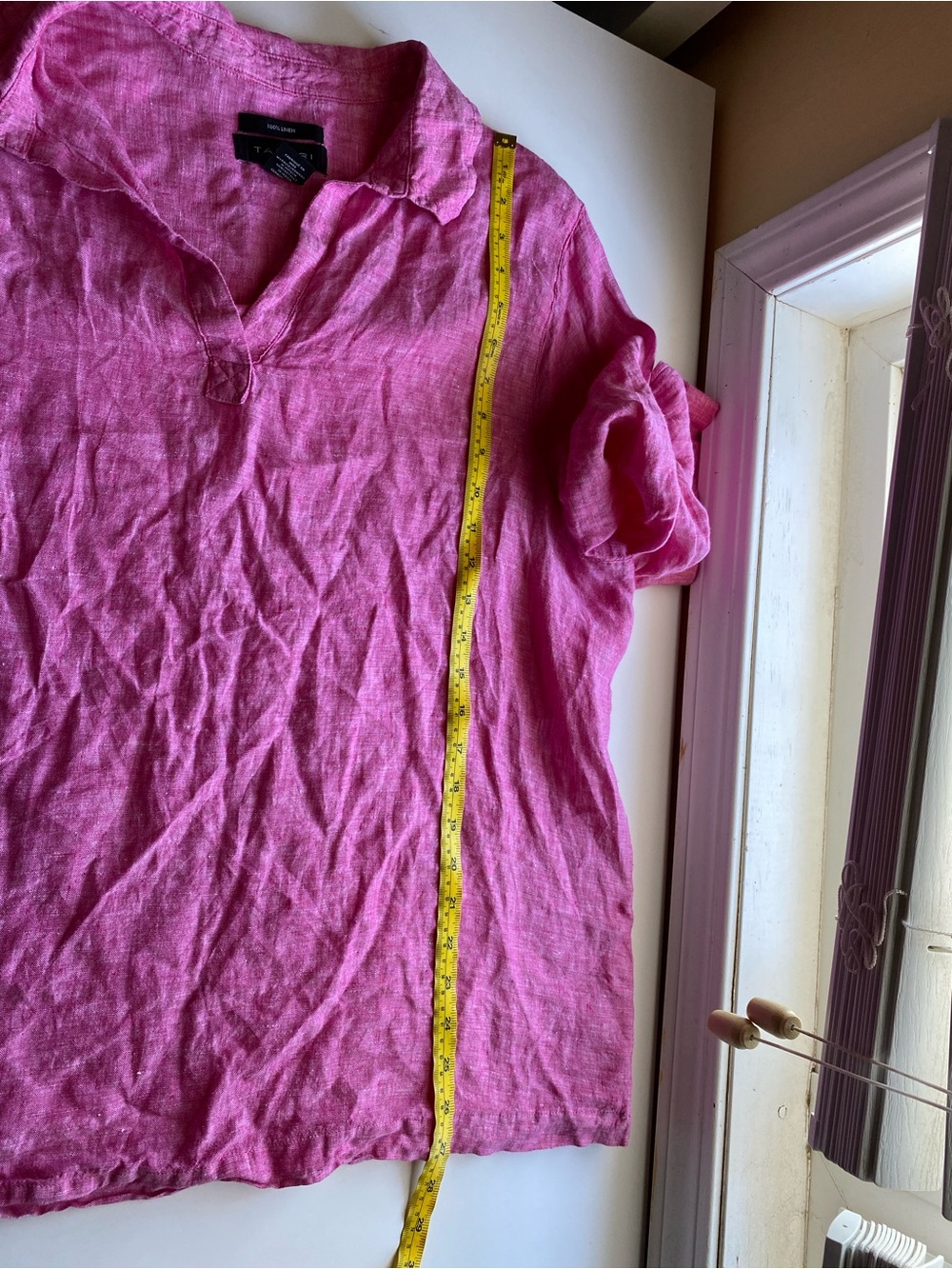 TAHARI 100% Linen Popover Top Womens 2X Pink 3/4 Sleeve Side Buttons Lagenlook - Picture 10 of 11